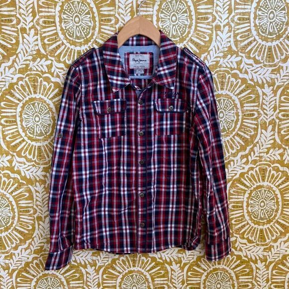 Pepe Jeans London Boys Plaid Button Down Casual Shirt size 14 - Picture 1 of 9